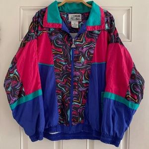 Vintage 80s Casual Isle Windbreaker Jacket Retro Color Block Blue Pink Rainbow